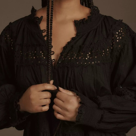 Anthropologie Maeve Eyelet Long-Sleeve Lace Mini Dress - Picture 5 of 10